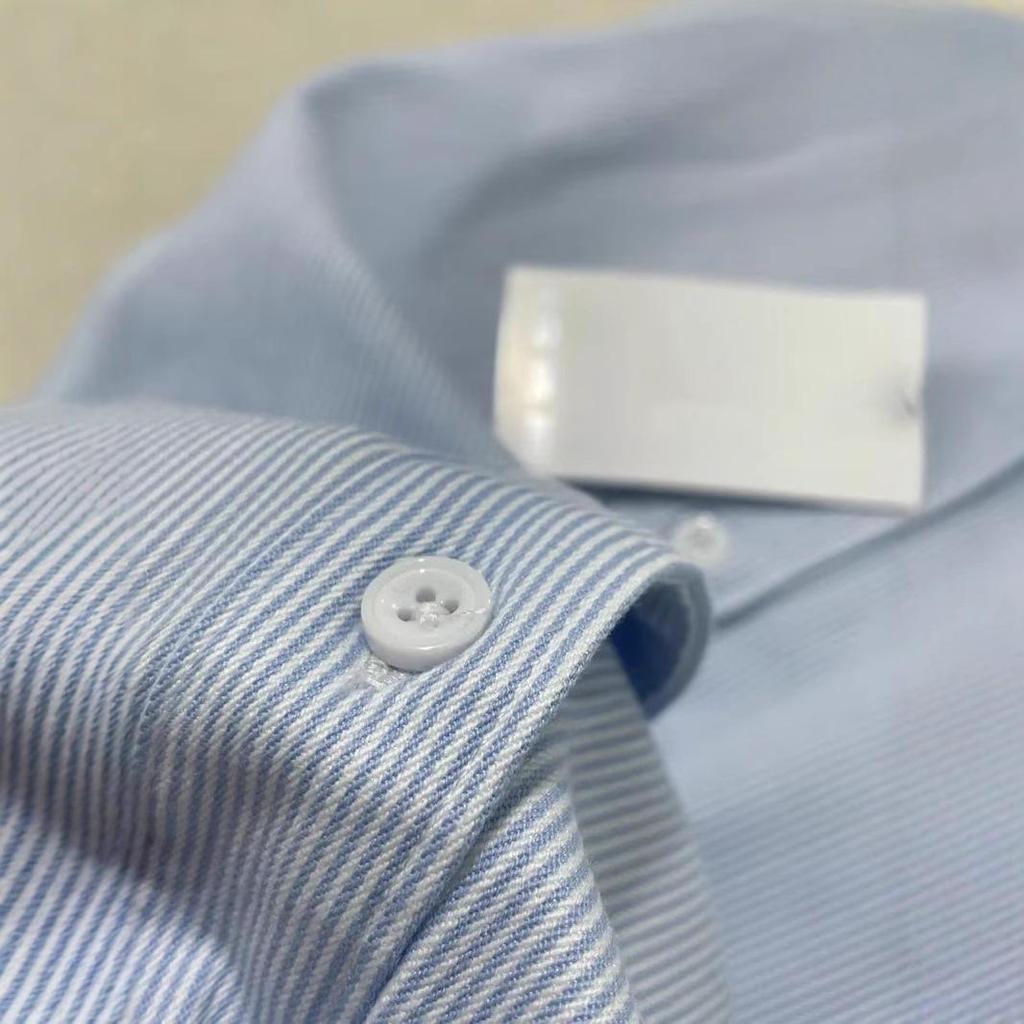 Новая осенняя синяя полосатая хлопковая рубашка-куртка - унисекс в стиле Гонконга, свободный повседневный крой