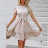 Women's Summer Temperament Polka Dot Ruffle Sleeve Dress Summer Button Shirt Tie Waist Drawstring A-line Dresses