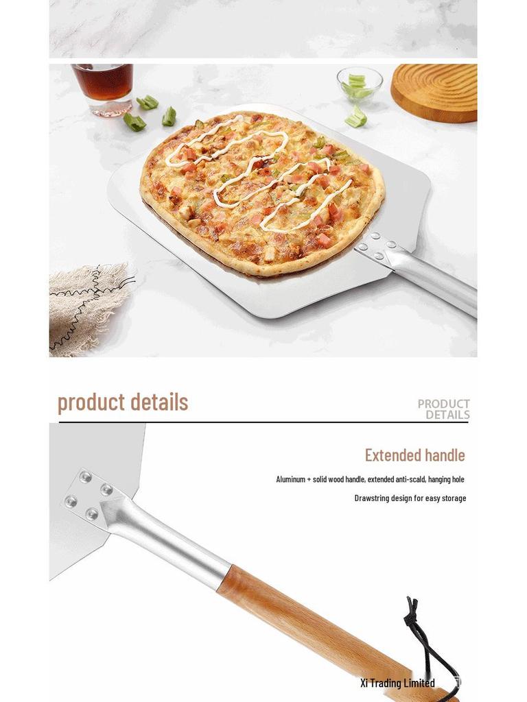 Европейская и американская 12"-14" квадратная алюминиевая лопата для пиццы с дубовой ручкой - длинная ручка и съемная лопатка для переноса в печь.