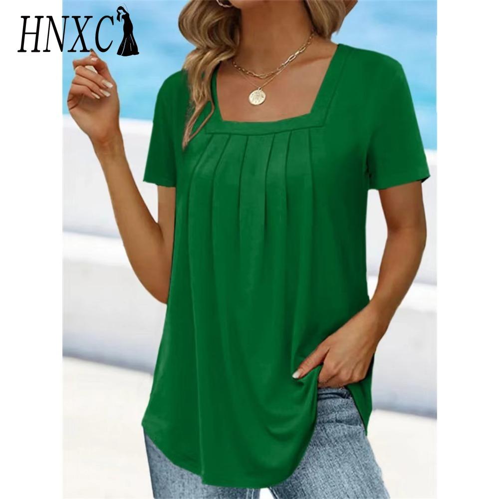 HNXC Женские модные повседневные однотонные блузки и рубашки с короткими рукавами и принтом