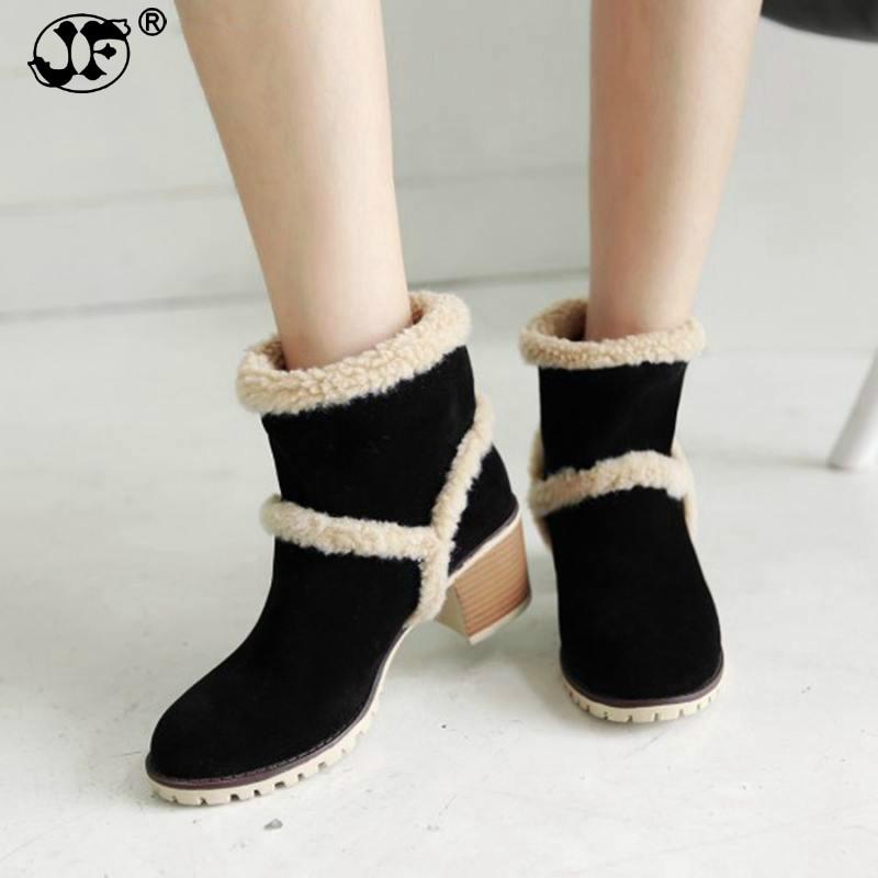 Теплые ботильоны женские из флока Зимние зимние сапоги женские туфли на высоком каблуке bota feminina de inver Обувь botas mujer