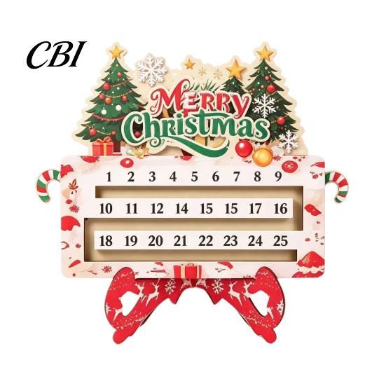 Christmas Countdown Box Calendar, 25 Days Until Advent Vintage Holiday Home Decoration Farmhouse Wooden Table Sign for Indoor Decor Eve Calendar