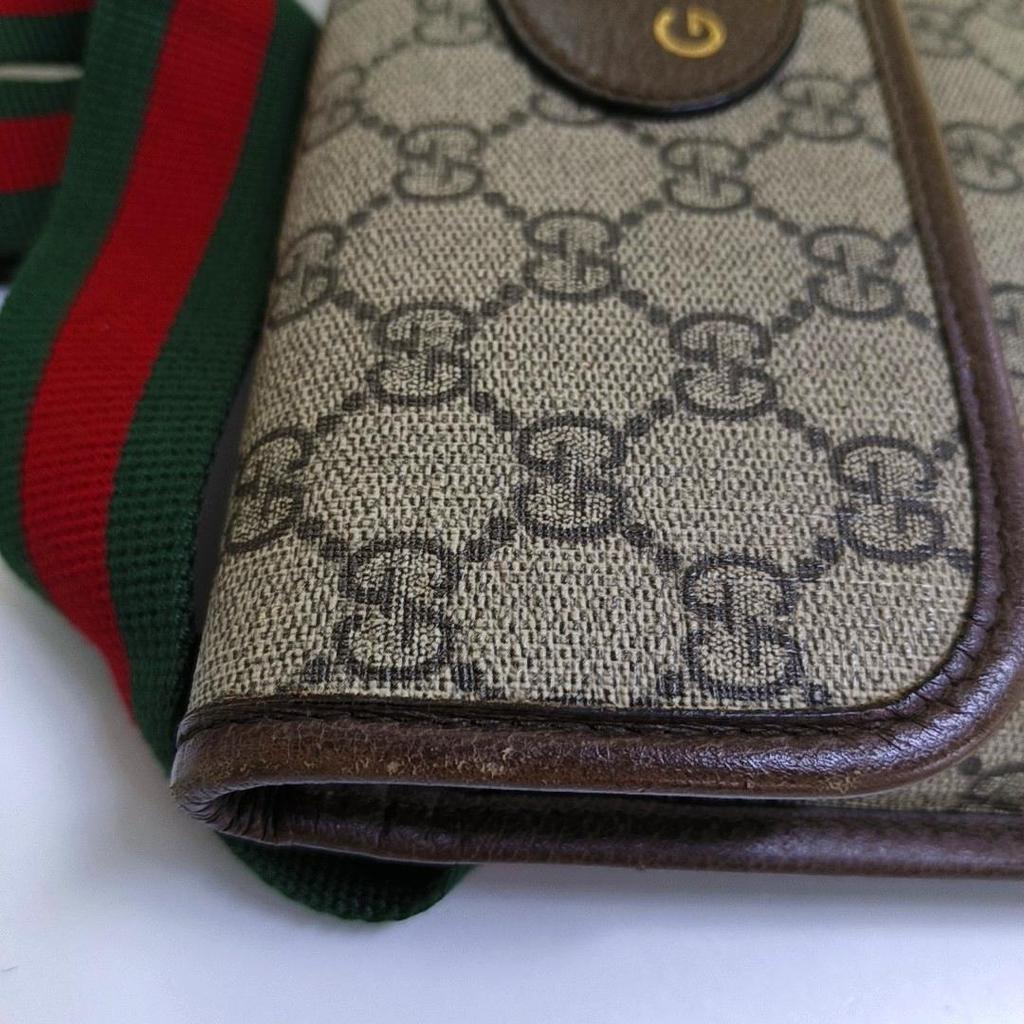 [Б/У] Серия Neo Vintage Золотая Фольга Логотип Монограмма Голова Тигра Декоративная Полосатая Плечевая Лямка Холст И Кожа Сумка-Мессенджер Cr - Хорошее #3NJZ60