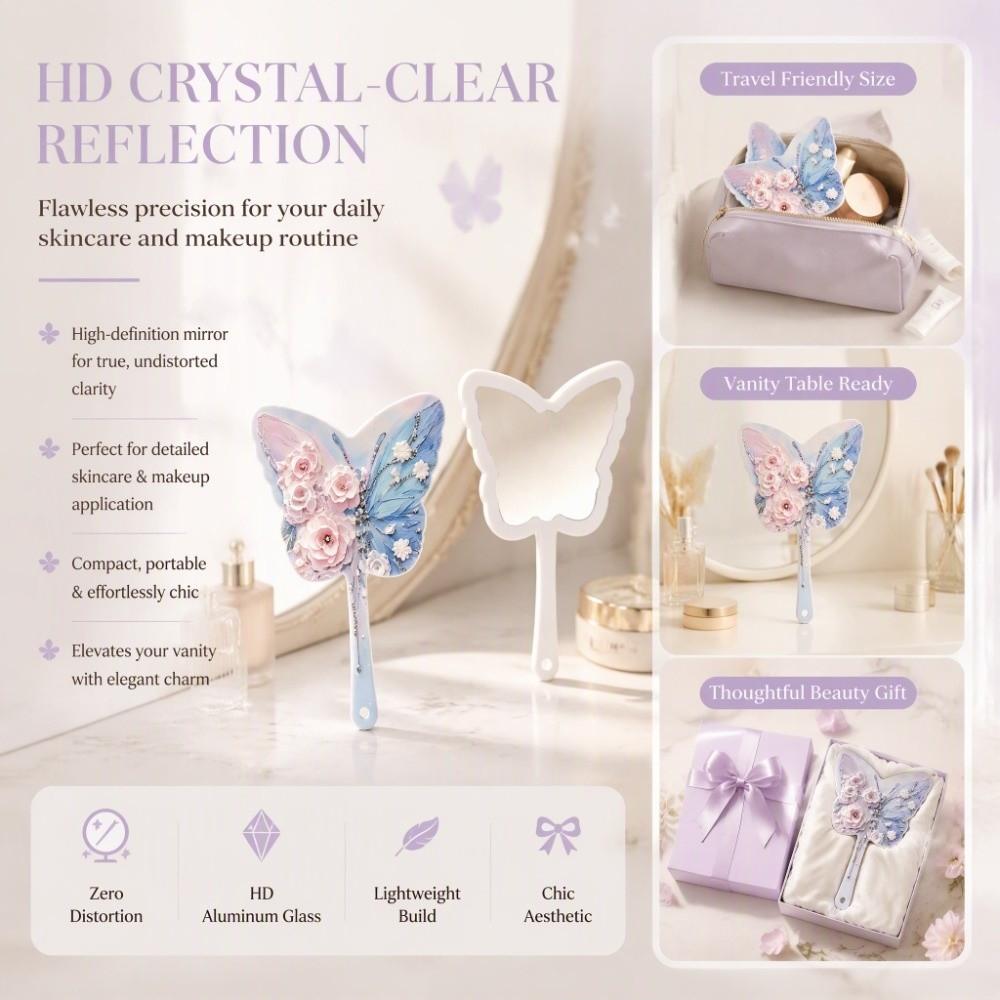 Butterfly Shape Cosmetic Mirror Handheld Pocket Mirror Portable Makeup Mirror Desktop Use