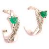 [K9341] - Silver 'Scarlett' Emerald Half Hoop Earrings