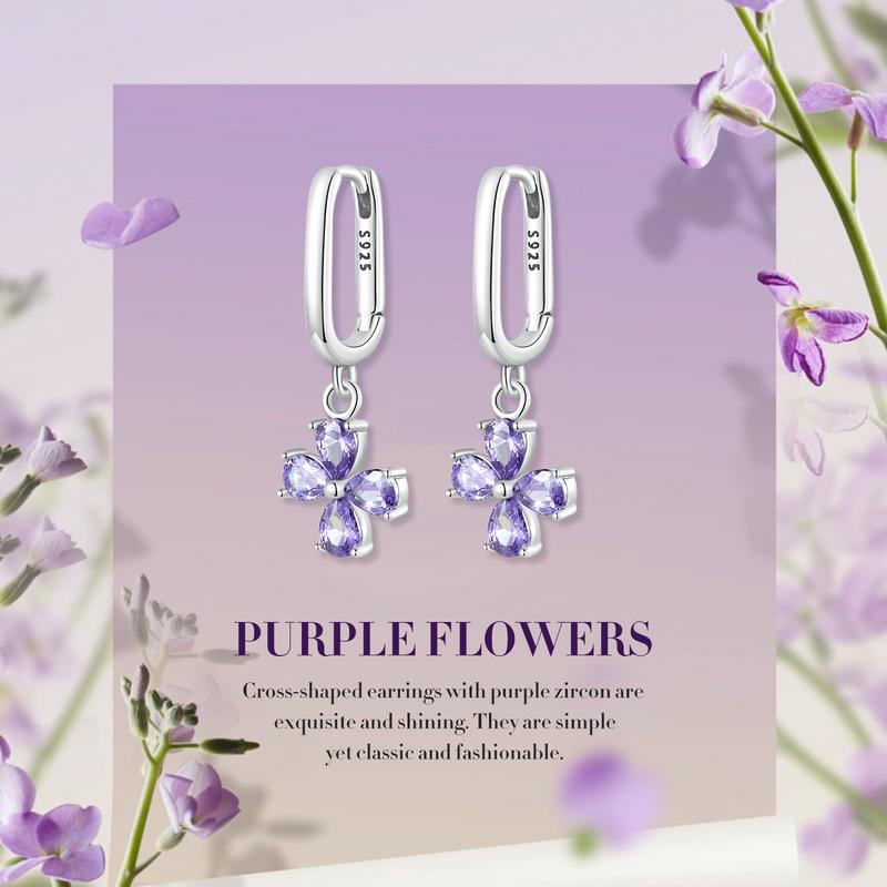 WOSTU Настоящее серебро 925 пробы, фиолетовые циркониевые серьги с крестом для женщин, ювелирные изделия, подвеска с крестом, серьги-подарок на вечеринку