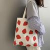 2023 Fresh Strawberry Print Canvas Bag - Korean Style, Large Capacity, Shoulder Bag for College Students