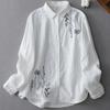 Autumn Artistic Loose Embroidered Cotton Yarn Lapel Long Sleeved Shirt Women's Shirt Top Blouses & Shirts