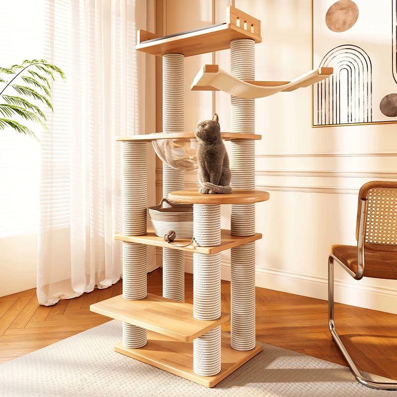 Solid Wood Cat Tree with Space Capsule
