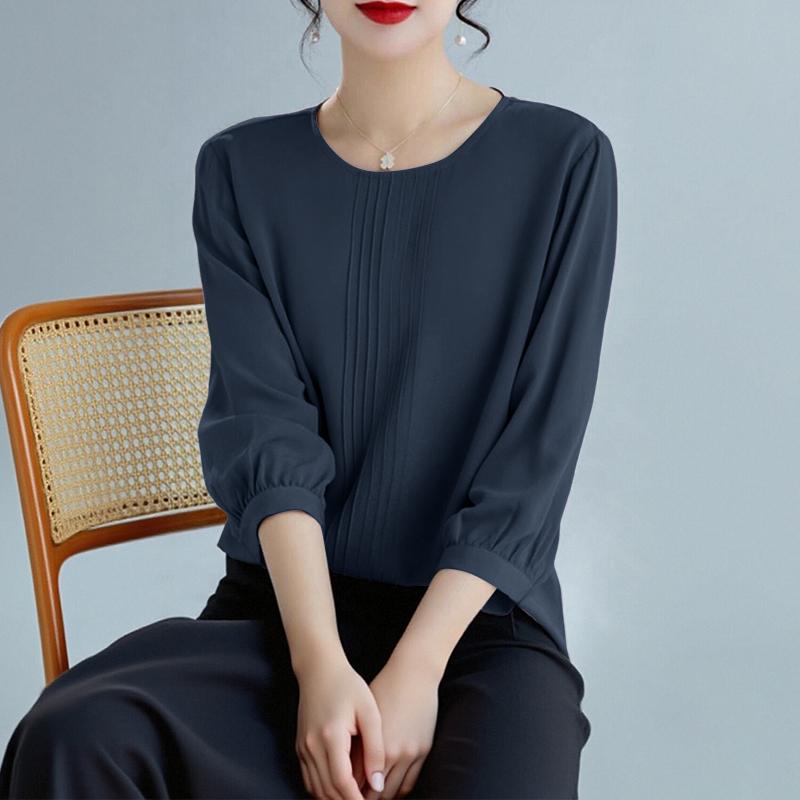 ZANZEA Женская повседневная однотонная блузка с круглым вырезом и рукавом 3/4