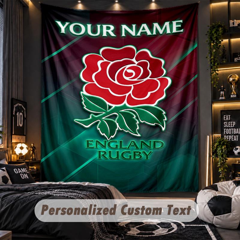 TapestryEngland Rugby Custom Name Text Personalized Wall Hanging Tapestry Home Wall Decor