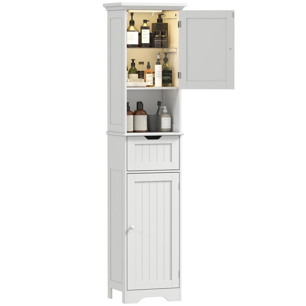 Slim Bathroom Storage Cabinet, with Sensor Lights - White