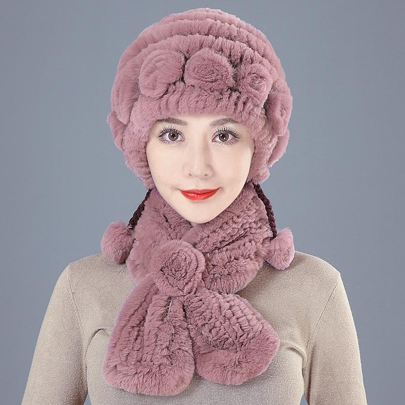 Fur Hat Female Winter Rex Rabbit Hair Middle Old Lady Warm Grandma Hat Mother Hat Old Man Hat Hair Scarf