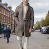 Winter New Men's Medium and Long Woolen Coat Plaid Thickened Padded Trench Coat Men