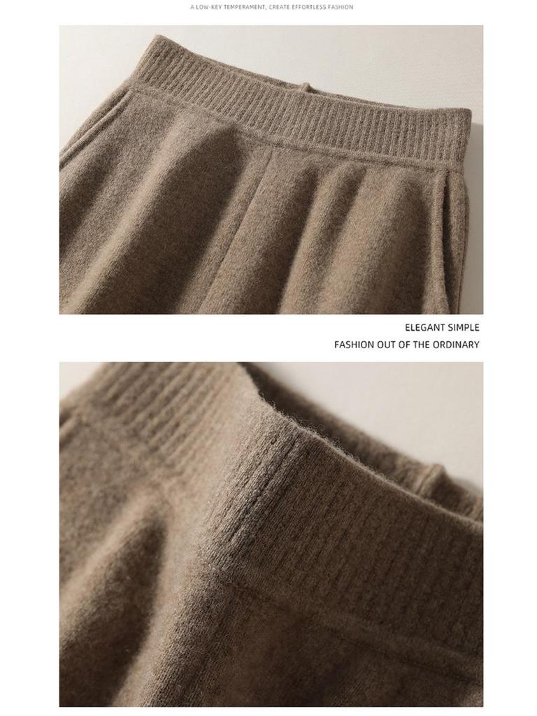 Женские драпирующиеся шерстяные брюки с высокой посадкой и широкими штанинами, осенне-зимний стиль, мягкие, универсальные, повседневные, длиной до пола, вязаные прямые штанины.