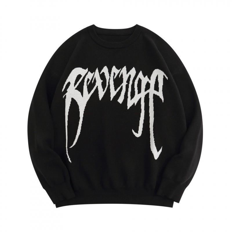 Unisex Oversized Crewneck Knit Sweater With Jacquard Streetwear Casual Cotton Pullover