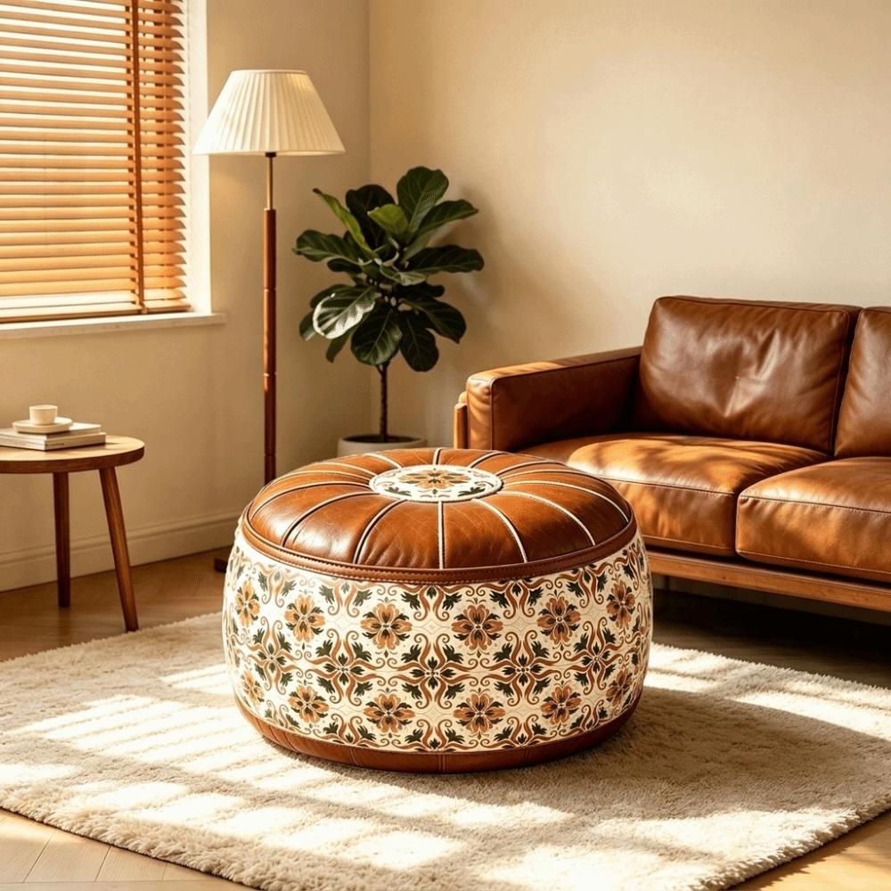 Unstuffed Round Footstool Cover Fillable Design Sofa Stool Cover Leisure
