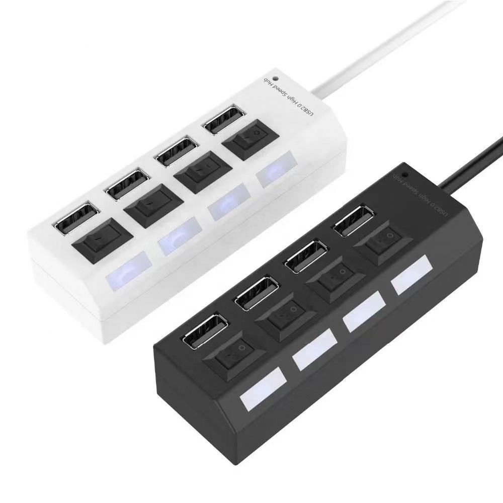 USB Hubs 4 Port USB Hub On Off Switches with DC Power Adapter Connector Cable for PC Laptop Computer Notebook