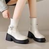 Женские модные сапоги на толстой подошве и толстом каблуке на четыре сезона, новые тонкие секции, тонкие сапоги, эластичные повседневные сапоги средней высоты 35-40