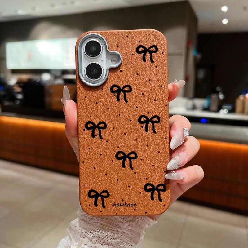 Чехол для телефона с текстурой кожи и бантом для iPhone 16 Pro 15 14 Plus 13 12 Pro Max 11, противоударный, мягкий, из ТПУ, тонкий, матовый чехол