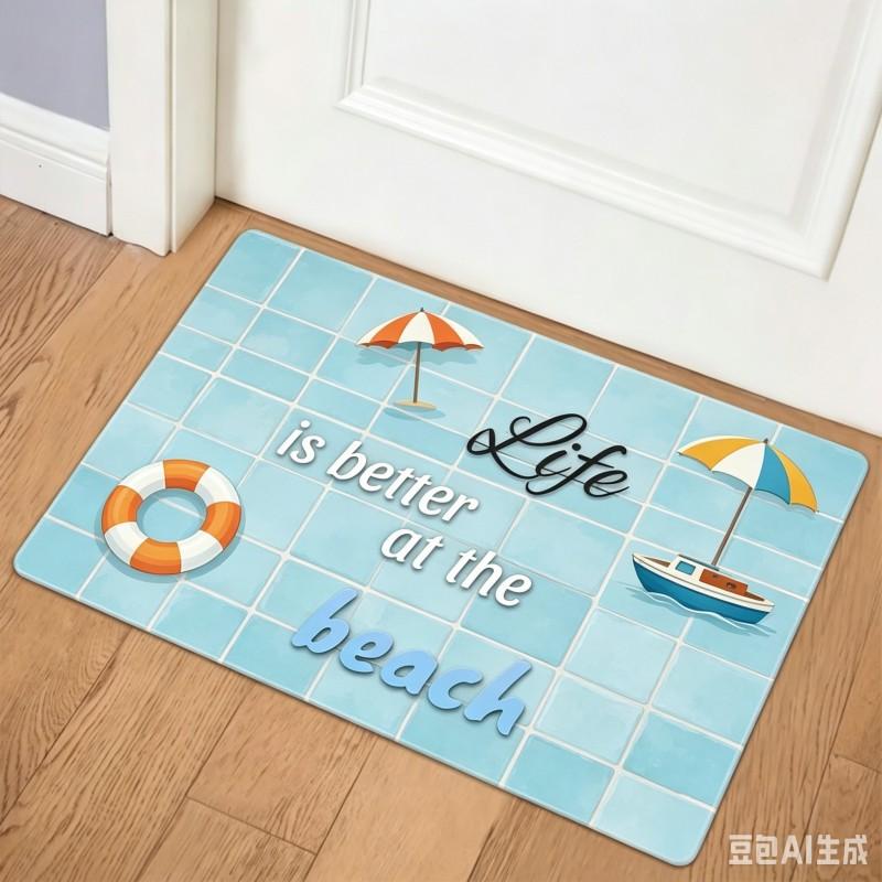 Ocean Beach Starfish Welcome Doormat Life is Better at the Beach Sign Pattern Wood Texture Floor Mat Entryway Rug Carpet
