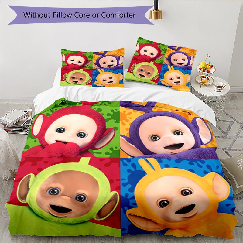 3pcs Teletubbies Bedding Set Duvet Cover Closure Includes 1 Duvet Cover & 2 Pillowcases, Soft and Comfortable for All Seasons.