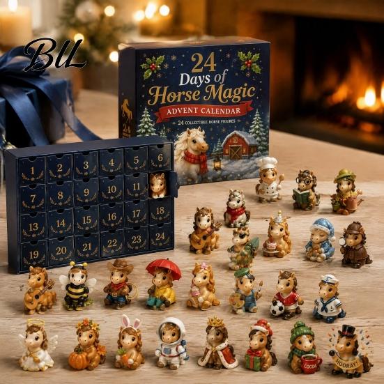 Acrylic Collectible Figurines 24 Days Advent Calendar 2026, Mini Highland Cow/Horse/Dog Figures Christmas Countdown Dolls Set Calendar, 2D Hanging