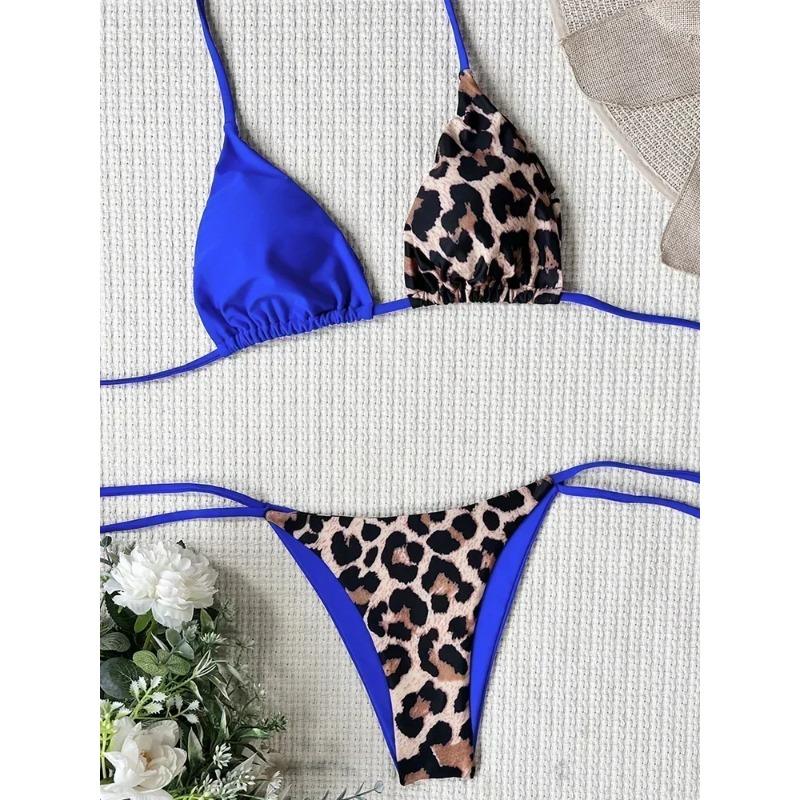 Бикини с леопардовым принтом и бретельками через шею 2025 года, мини-микробикини, женский купальник, женский купальник, комплект бикини из двух частей, купальный костюм, плавание