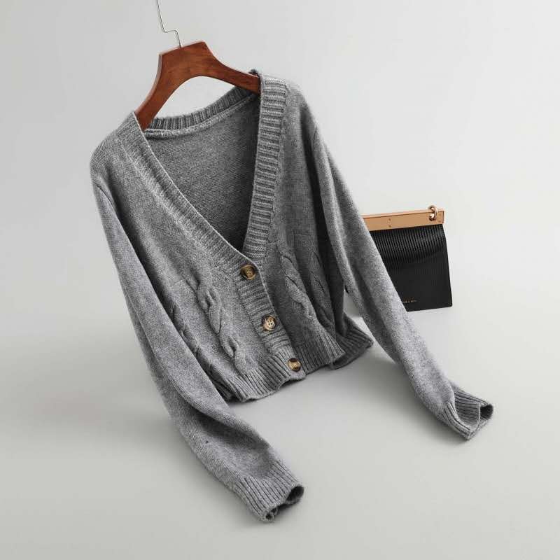 Осень-зима облегающий женский кардиган свитер с длинным рукавом V-образным вырезом однобортный укороченный вязаный кардиган женский элегантный трикотаж с длинным рукавом 30986
