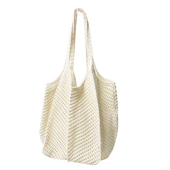 Knitted Handbag with Convenient Structure Solid Color Spacious Beach Bag Exotic Vacation Roomy Tote Bag