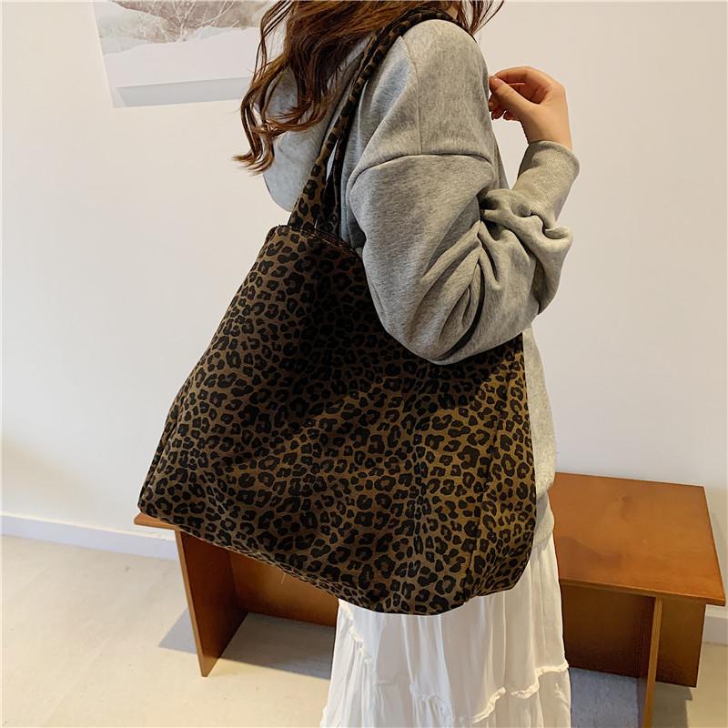Vintage Leopard Shoulder Bag Women's Canvas Bag Large Capacity Tote Bag