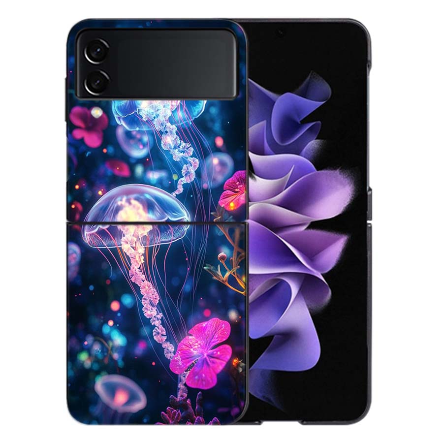 Очаровательный Неоновый Медуза Чехол Для Samsung Z Flip7 6 Galaxy Чехол Ударопрочный Z Flip5 Z Flip3 4 5G Жесткий Чехол Телефон ТПУ ПК Жесткий
