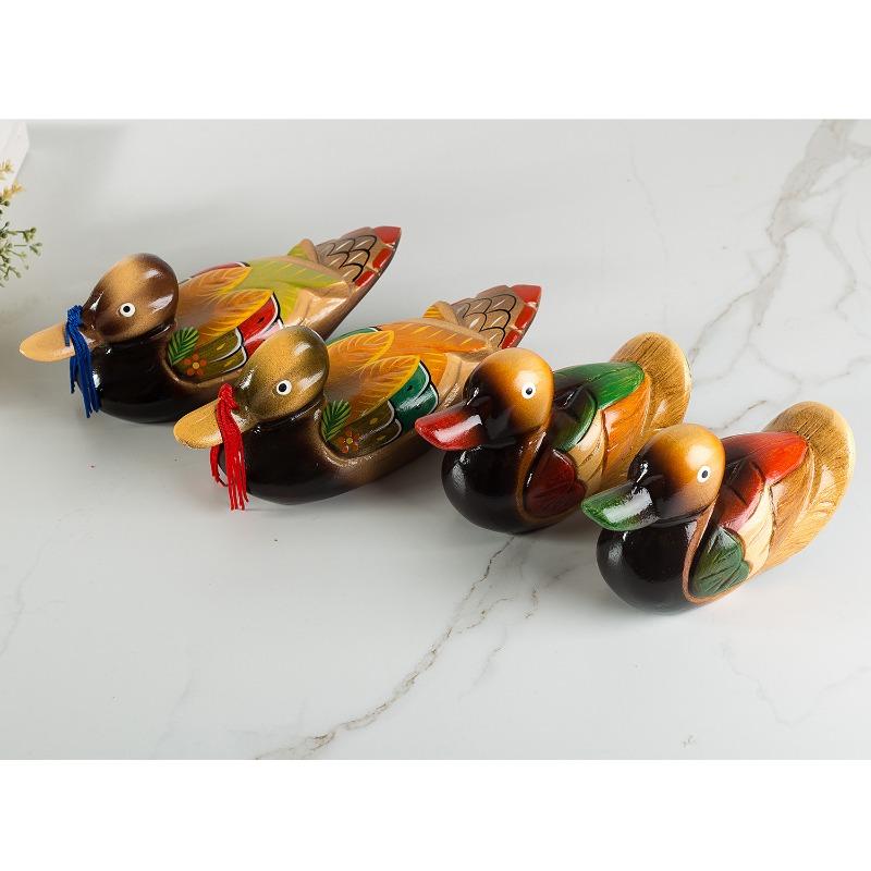 Mandarin Duck Wooden Hand Drawn Colorful Duck Ornament New House Wedding Decoration Home Desktop Decoration