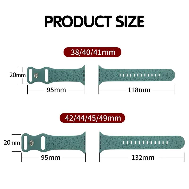 Leopard Engraved Strap for Apple Watch Band 44mm 40mm 45mm 49mm 41 42mm Silicone Bracelet for Iwatch Series Ultra 2 9 8 7 6 SE 5