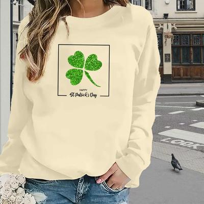 Топы для женщин с принтом Happy Clover, круглым вырезом и длинными рукавами, футболка, осенний повседневный тонкий пуловер, женский топ с длинными рукавами