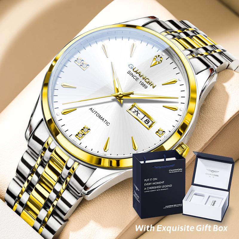 GUANQIN Men Watches Simple Business Fine Steel Strap Original Brand Automatic Mechanical Wristwatch for Man Waterproof Luminous