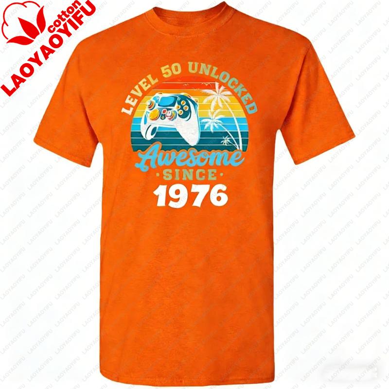 Level 50 Unlocked Awesome Since 1976 or Any Custom Year Fifty Years Old 50th Birthday Gamer Funny Tee Unisex Adult TShirts