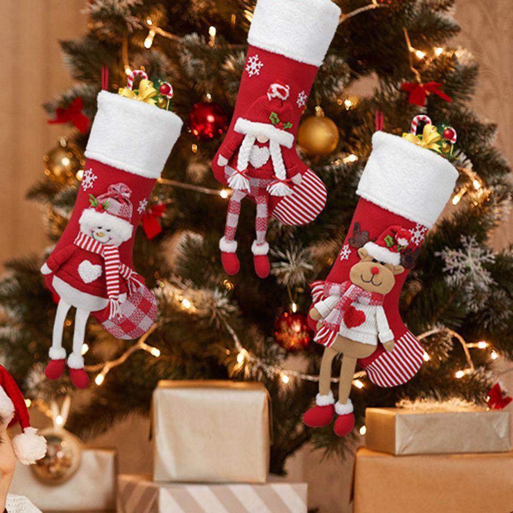 Three Dimensional Christmas Stocking Elderly Snowman Xmas Tree Hanging Ornaments Fireplace