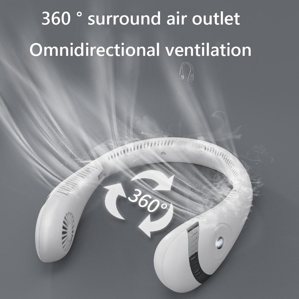 Вентилятор на шею Портативный безлопастной шейный охладитель воздуха с зарядкой от USB Портативный вентилятор Цифровой дисплей Складной летний охлаждающий вентилятор