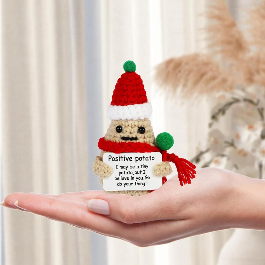 Funny Positive Energy Christmas Potato Doll With Card Home Room Decoration Handmade Knitted Potatoes Ornament Christmas Gifts