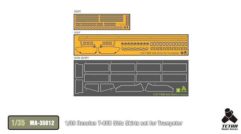 Tetra Model Серия MA Набор боковых юбок для российского танка Пластиковые детали для сборной модели MA3512 1/35 Т-80Б (Модель TR)