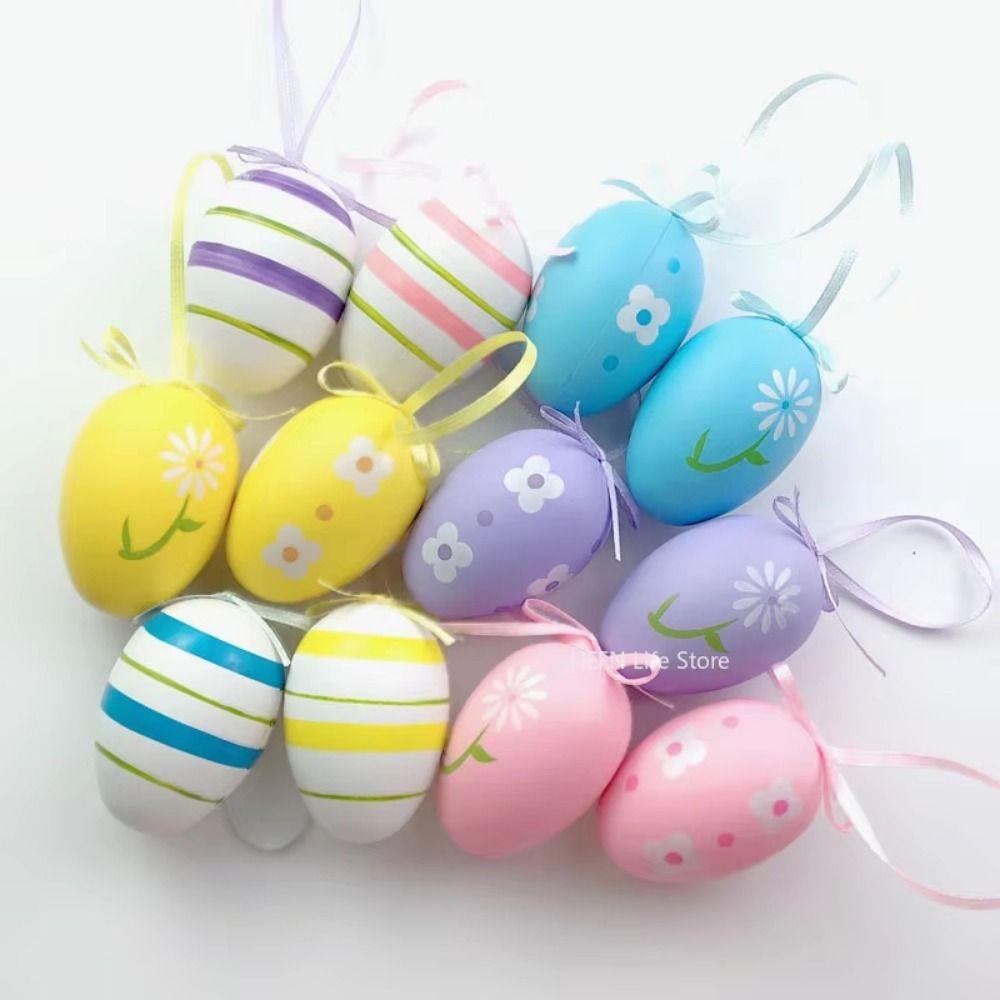 12Pcs/Set DIY Craft Easter Simulation Egg Cartoon Artificial Egg Pendant Hanging Ornament