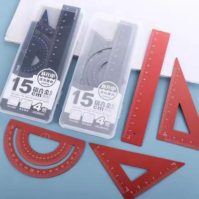Набор алюминиевых линеек 4 шт./набор Металлическая/пластиковая/мягкая Геометрия Математика Циркуль для рисования Канцелярские линейки Математические Для школы