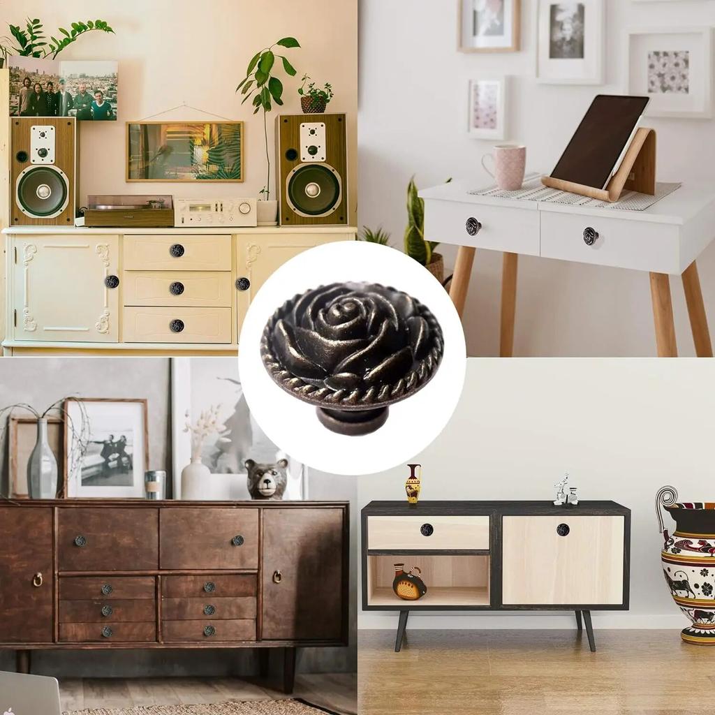 Винтажные ручки для шкафа в виде розы, античная бронза, дверная ручка для шкафа, комода, круглая ручка из цинкового сплава, ручки для цветочных ящиков