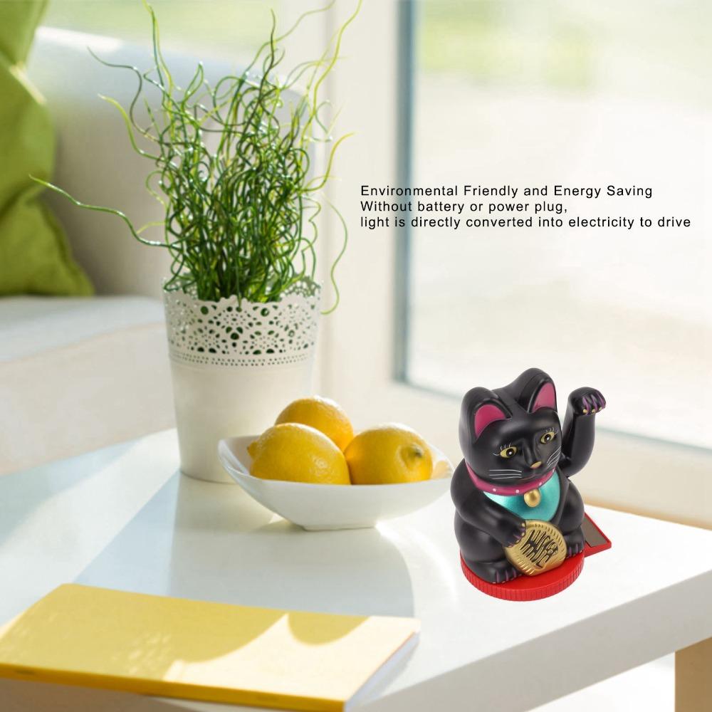Plastic Rotatable Base Fortune Cat White & Gold & Black Car Dashboard Cat Ornament  Home Decoration