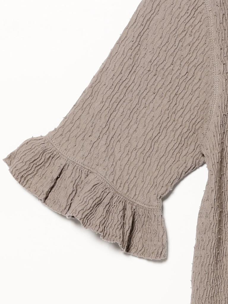 Beams Boy S/S Tee Jacquard Ruffle Gathered Short Sleeve Women's LT.GREY FREE