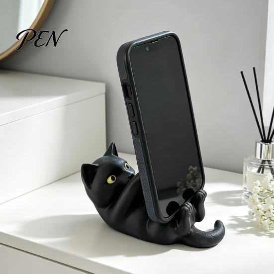 Милый черный кот держатель для телефона, смешной держатель, 3D-печатное животное, подставка для смартфона для ленивых, фигурка-декор для стола, декоративный котенок, крепление для планшета, домашний офис, спальня