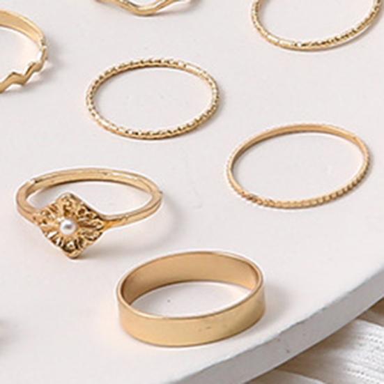 17Pcs Rhinestones Faux Pearls Decor Knuckle Rings Women Vintage Shining Finger Rings