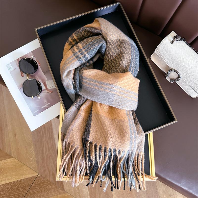 Nordic Style Autumn And Winter Imitation Cashmere Large Grid Warm Shawl Scarf, Unisex Fashion Versatile Tassel Scarf