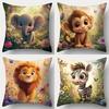 4-Piece Printed Pillowcase Set – Safari Animal Theme With Elephants, Monkeys, Lions & Zebras